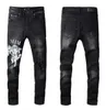 Street modedesigner lila jeans män knappar flyger svart stretch elastisk mager rippade hiphop märke byxor för kvinnor vit Joh1
