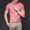 Men's T Shirts Men Solid Color Shirt Stylish Lapel Collar Summer With Design Breathable Fabric Stretchy Fit For Or Business Wear