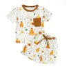 Clothing Sets Western Baby Boy Outfit Farm Chicken Cow Print Short Sleeve T-Shirt Casual Shorts Set Toddler Summer Clothes