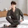 Ny ankomstman pyjama Cott Lapel LG Sleeved Pants Plus Size Pijamas Sleepwear Cardigan Leisure Homewear Nightwear For Mane U16y#