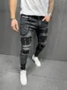 Hommes Ripped Skinny Jeans Biker Haute Qualité Noir Distred Slim-Fit Pantalon Crayon Locomotive Zipper Denim Pantalon Hip Hop Pantalon B5cx #