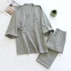 2024spring and Summer Kimo Men's Pajamas Two-Piece 100％Cott Simple Plus Size 3分4分の1ズボンホームサービスセットD27A＃