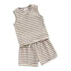 衣類セット夏の幼児の男の子2PCS服セットストライププリントノースリーブタンクトップショーツ幼児ビーチの衣装