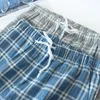 Hommes Cott Gaze Sleep Bottoms Plaid Pantalon de pyjama tricoté Pantalon de nuit en vrac Lounge Wear Pantalon Hommes Bande élastique Pijama Shorts q1Yz #