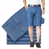 Sommer Männliche Marke Knielange Hosen Männer Schwarz Elastizität Denim Shorts Klassische Busin Casual Stretch Gerade Jeans i07z #