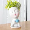 Planters Fashion Girl Face Drinking Coffee Flowerpot Resin Material Desktop Decorations Home Decorative Art Creative Flowerpot Gardening