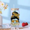 Fensteraufkleber Cartoon Blume Leopard UV DTF Libbey Cup Wrap Eisen auf Transfer für Glas 16oz D12137