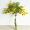 Decorative Flowers 6 Pcs Realistic Artificial Mimosa Creative Handmade Plush Acacia Bean Flower Silk Fake Garden
