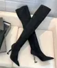 العلامة التجارية الشتوية الشتوية الفاخرة Opyum Long Knee Boots الكعب العالي للسيدات المدببة في إصبع القدم سيدة فستان حفل زفاف الراحة المشي الكعب حذاء حذاء الفخذ EU35-43