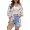 Mulheres Swimwear Mulheres Retro Floral Chiffon Camisa Fresca e Simples Camisa de Proteção Solar Solta Xaile Kimono Cardigan Boêmio Top Sexy Jaqueta Kimono Top 240326