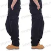 Pantalons pour hommes Pantalon cargo décontracté pour hommes, fermeture éclair, multi-poches, tactique militaire, droit, ample, salopette masculine, taille élastique, T240326