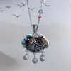 Łańcuchy w klasycznym 925 srebrnym karpiego ryba Lotus Maszyna dla kobiet w stylu etnicznym niebieski podwójny wisiorek prezent biżuterii
