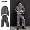 Mens Korea Harajuku Set High Street Xiaoxiangfeng Hooded Sweatshirtbaggy Straight Pants Man Retro Set Spring Fashion Suit 240321