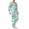 floral Garden Pajamas Men Butterfly Print Kawaii Leisure Sleepwear Autumn 2 Pieces Vintage Oversized Design Pajamas Set 29OX#