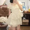 Korean Style Sweet and Spicy Girl Dress Womens Summer 2024 New French Niche Bubble Sleeve Fleeing Princess Skirt Fluffy