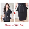 Zweiteiliges Kleid 2024 Sommer Damen Blazer Frauen Anzüge Rock und Jacke Sets Arbeit Büro Uniform Style Kurzarm