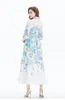 Kvinnor vintage blommor maxi strand klänning palat stil tryck lantare ärmar designer knapp cardigan skjorta klänningar eleganta damer a-line resort casual party kläder