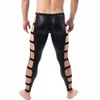 uomini sexy effetto bagnato pantaloni in lattice lingerie ecopelle lacci laterali pantaloni gay pantaloni stretti gotici clubwear pantaloni streetwear uomini B5f4 #