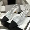 Slingbacks Designer damski luksusowe buty sukienki masywne sandały na wysokim obcasie 6 cm brokat pasujący do złotych obcasów