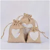 Geschenkverpackung Kleine Sackleinen-Herzbeutel mit Dstring-Tuch-Bevorzugungsbeuteln für Hochzeitsparty-Weihnachts-Valentinstag-DIY-Craft-Drop-OTPVS