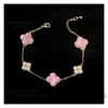 Vanclef Cleef Van Clover Bracciale Braccialetti con ciondoli Bracciale con trifoglio Bracciale rigido Gioielli Piatto rosa Erba a quattro foglie Micro intarsiato con zircone Piccolo dolce e fresco