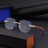 Sunglasses Rimless Square Men 2024 Fashion Leopard Head Sun Glasses Male Vintage Frameless Wood Leg Sunglass Shades