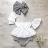 Kleidung Sets 3 stücke Kleinkind Baby Mädchen Kleidung Set Spitze Aushöhlen Kurzarm Top mit Streifen Shorts und Stirnband Outfits Drop Liefern Dhcyp