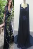 Nancy Ajram Navy Celebrity Dresses with Chiffon Cape Sheath Sequins Gown Sweetheart Neckline Floor Length with Sheer Back vestido 4727056