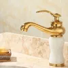 Badezimmer-Waschtischarmaturen im europäischen Stil, Gold-Kupfer-Natur-Jade-Wasserhahn, Drop-in-Marmorbecken, Haushalt