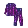 Abstrakter Schädel-Druck-Pyjama-Satz Herbst Retro Halen Warm Room Nachtwäsche Paar 2 Stück beiläufige übergroße benutzerdefinierte Startseite Anzug y2Ck #