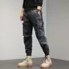 khaki Cargo Pants Men Drawstring Ankle Length 9 Part Trousers Streetwear Fi Cott Pants Men Casual Work Pants Military W6m9#