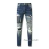 Amirir Designer Purple Jeans Man Pants Black Skinny Stickers Light Wash Ripped Motorcycle Rock Revival Joggers True Religions Men High Quality Brand Trousers 858