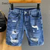 Samla Plus Size Men fi dolne środkowa talia Krym dżinsowe luźne dziura vintage rozryte krótkie dżinsy męskie letnie hotpants Q4su#