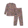 pigiama con stampa animalier autunno rosa macchie di leopardo carino per il tempo libero pigiameria uomo due pezzi casual design oversize da notte regalo E5He #