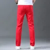 Nuevos pantalones para hombres Tendencia Temperamento Casual Denim Jeans Elástico Recto Delgado Blanco Rojo Negro Pantalones frescos para hombre l80o #