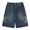 Retro Star Splating Denim Shorts 2023 Mężczyźni Summer Harajuku Streetwear Dżinsy krótkie Fi Casual Loose Blue Denim Shorts Unisex 27GF#