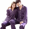 Terno pijamas feminino casal seda plus pj cetim sólido loungewear masculino lg pijamas conjunto cor pijamas butt-down tamanho d9c6 #
