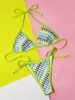 Kvinnors badkläder 2024 Tryck 2 -stycken Bikini Summer Beach Vacation Light Green V Neck Suspender Backless Thong Bathing Suit