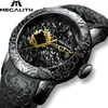 MEGALITH Reloj con escultura de dragón dorado a la moda, reloj de cuarzo para hombre, relojes deportivos con esfera grande resistente al agua, reloj para hombre, reloj de marca de lujo superior L285T