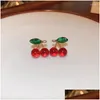 Boucles d'oreilles en verre strass doux cerise fruits pour femmes fille exquise polyvalente accessoires de mode livraison directe bijoux Otlaq