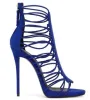 Style romain bleu royal rouge or daim cuir gladiateur découpes fermeture éclair dos talons fins sandales d'été femmes robe de soirée chaussures