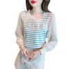 Blusas para mujeres La versión coreana de la primavera 2024 Sweet Ruffled Knitwear Chiffon Estilo de manga larga de manga larga