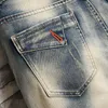 Pantaloncini di jeans elasticizzati Fi dei nuovi uomini estivi Retro High Street Style Old Slim Fit Jeans corti Splicing Design 98% Cott Marca Y9oh #