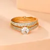 Band Rings Luxury Bride Set Round Stone Ring Womens Black Gold White Zircon Wedding Ring Promise Engagement Ring Set Jewelry J240326