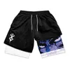 Anime Gym Shorts Mannen Bersek Guts Workout 2 In 1 Prestaties Sport Shorts Sportkleding Zomer 3D Mesh Fitn Sneldrogende Joggingbroek O54d #