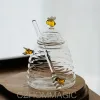 Potten Glazen honingpot met lepel en deksel Honingraattank Bijvormige pot Thuis keukengereedschap Voedselopslagpot Containers Honingfles
