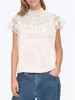 T-shirts Femmes Blanc Femmes Dentelle Splices Blouse Broderie Creux Out Collier Sans Manches Été 2024 Femme Coton Chemise Tops