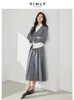 Robes de travail Vimly femmes élégantes Blazer jupes costumes 2024 printemps bureau gris 2 pièces correspondant ensembles col en V plissé Maxi jupe M5356