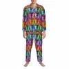 Coloré Skelet Pyjama Set Pop Art Imprimer Confortable Vêtements De Nuit Hommes Lg-Sleeve Casual Chambre Deux Pièces De Nuit Plus La Taille j9fh #