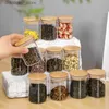 Lebensmittelgläser Kanister Gla Honey Jar mit Bambus Deckel versiegelter Flasche Küchengewürz Aufbewahrungsglas 12 Einheiten 250mll24326